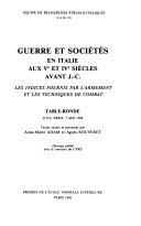 Copertina  Guerre et societes en Italie aux 5. et 4. siecles avant J. C. : les indices fournis par l'armement et les techniques de combat : table ronde, ENS Paris, 5 Mai 1984