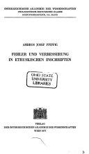 Copertina  Fehler und verbesserung in etruskischen Inschriften
